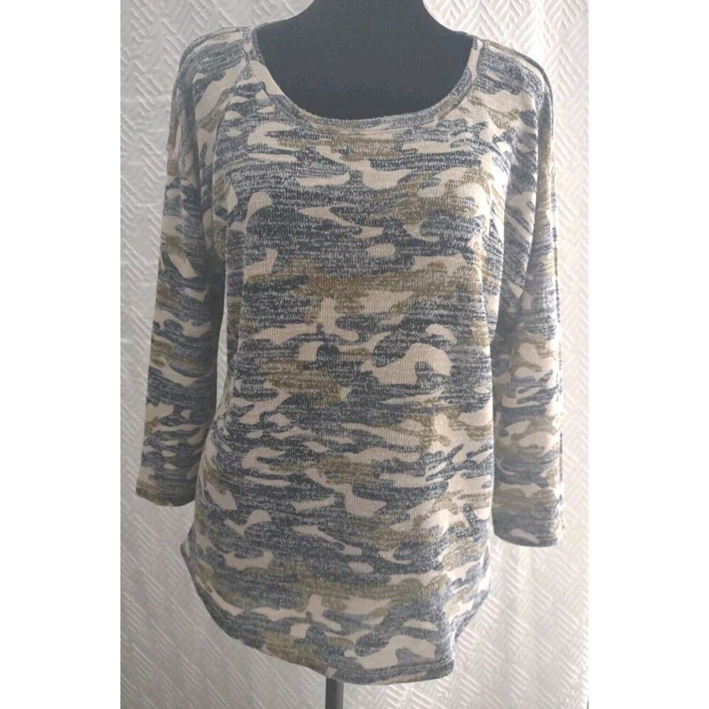 No Boundaries Size L Juniors Lightweight Camo Knit Pullover 3/4 Sleeve ~ EUC!